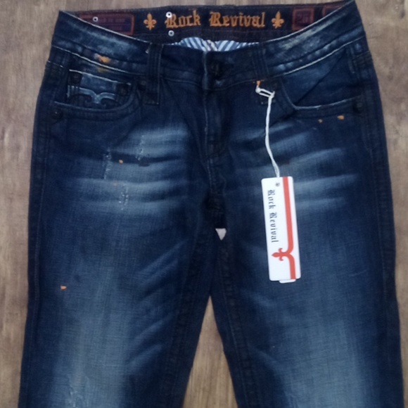 Rock Revival NWT Women's 26 Dark Blue Spatter Skinny Jeans Jo - Picture 2 of 12